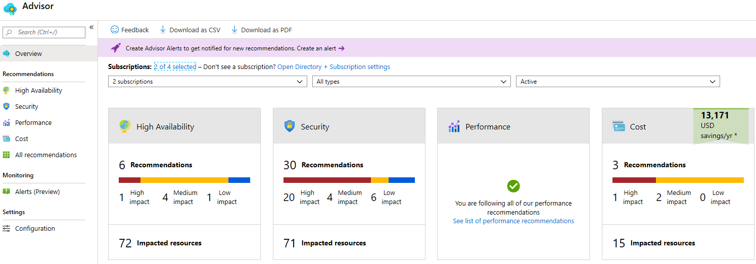 Screenshot of the Advisor Overview page. 